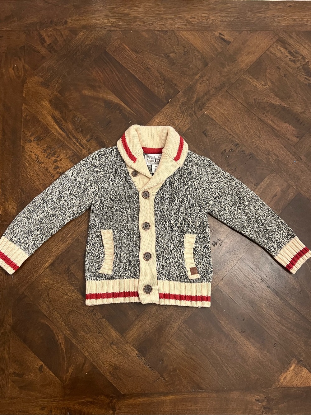 "Vintage" 2016 Roots Kids Cabin Collection Cardigan - Salt & Pepper Shawl Collar